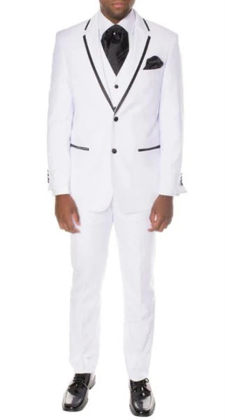 Mens White Western Blazer with Black Trim Classic Cowboy Style