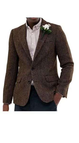 Mens Brown Western Tweed Herringbone Blazer Jacket  Classic Cowboy Style Sport Coat for Wedding Party