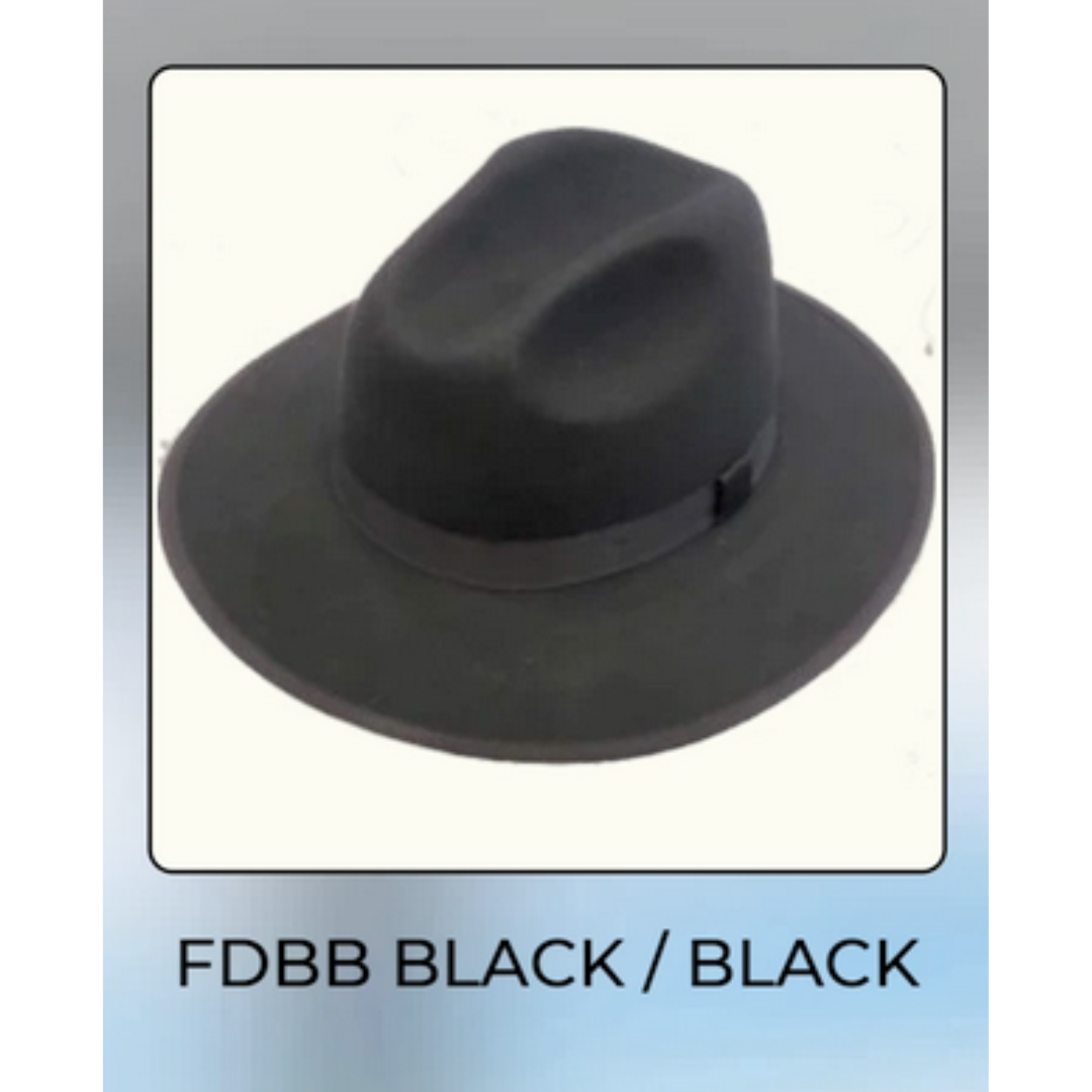 Men’s Black Wide Brim Fedora Hat – Classic Wool Felt Dress Hat with Matching Black Band - One size