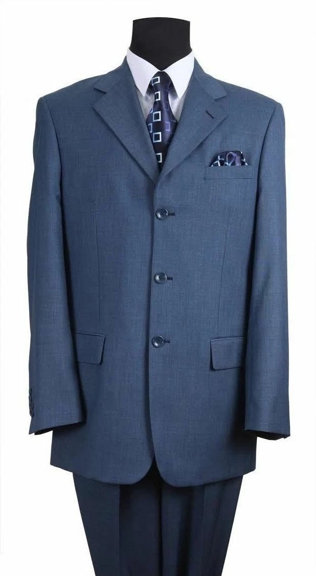 Mens Steel Blue 3-Button Classic Suit – Formal Business Attire with Vest, Tie and Pocket Square - 34 Short or Extra Small