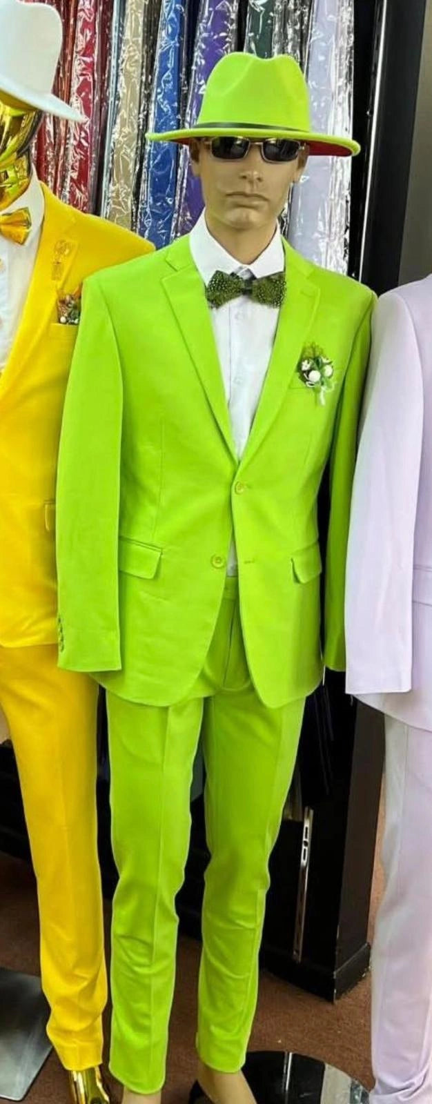 Men’s Neon Green Suit – Bright Lime Green Fashion Suit for Prom, Party, Stage Performance and Statement Formal Wear - 34 Short or Extra Small