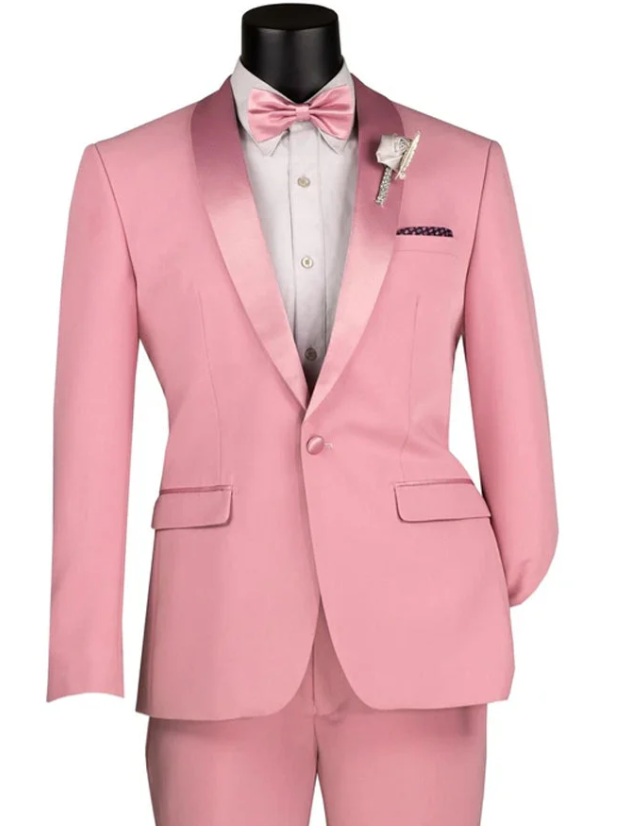 Mens Dusty Rose Pink Summer Tuxedo – Satin Shawl Lapel Formal Wedding Prom Suit - 34 Short or Extra Small