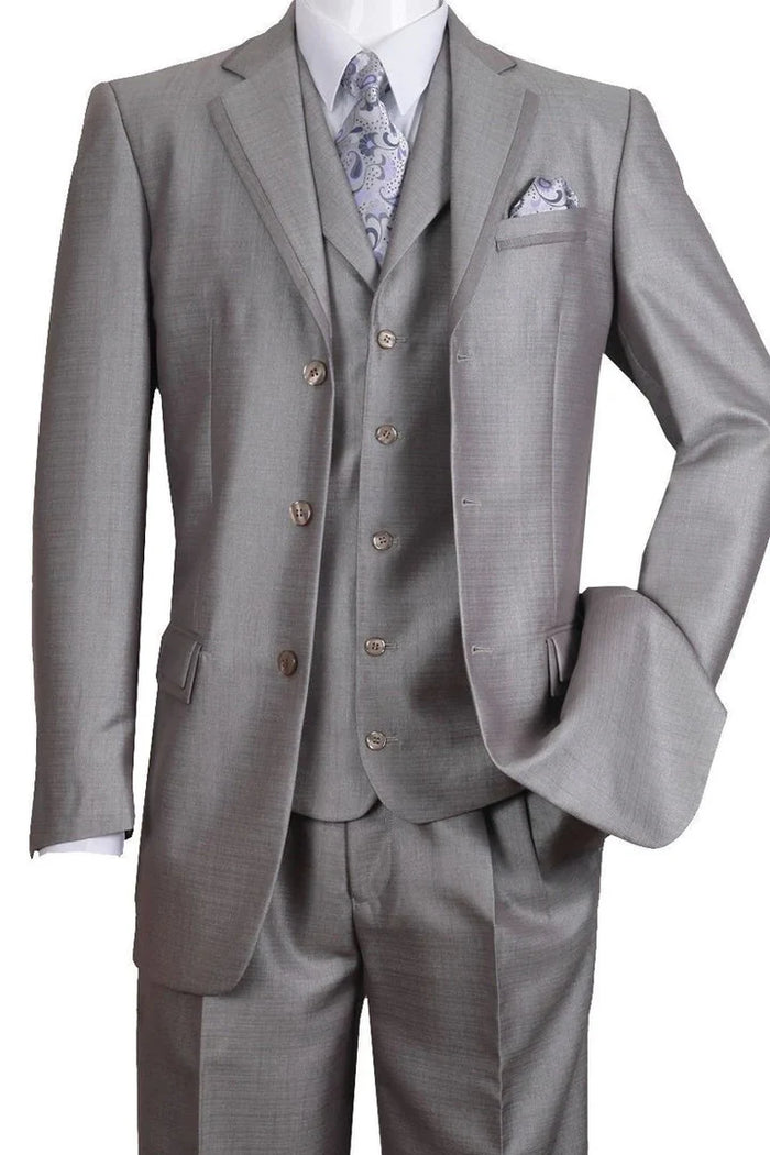 Modern Fit Mens Light Gray 3-Piece Modern Fit Suit with Vest Classic Formal Business and Wedding Attire