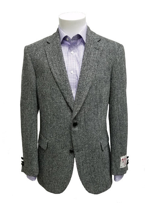 Men’s Grey Harris Tweed Blazer Jacket, Classic Herringbone Wool Sport Coat for Business Casual - 36 Short