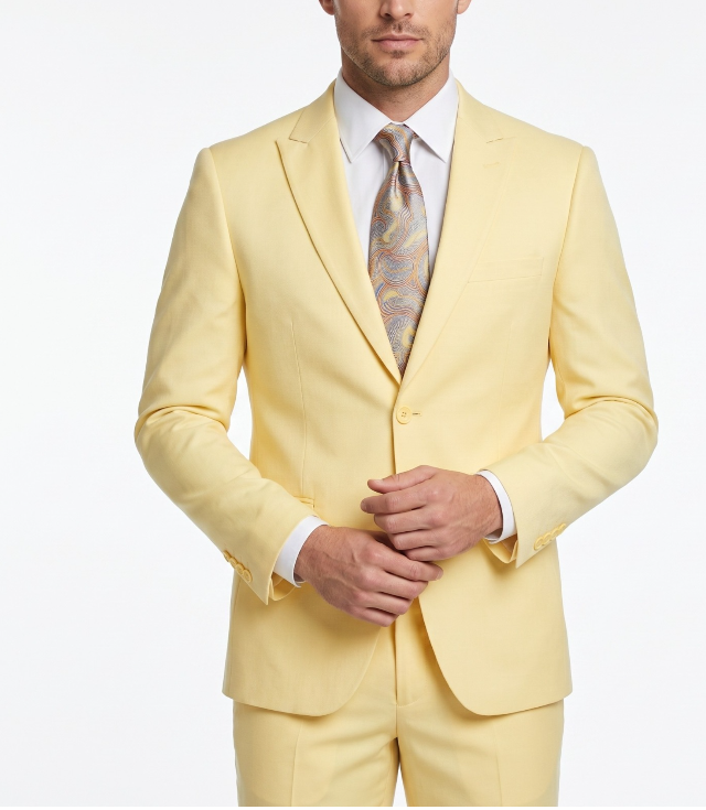 Men’s Pale Yellow 2 Piece Suit, Formal Dress Suit for Weddings, Prom, Parties, Summer Events, and Special Occasions By Vitali - 34 Short or Extra Small
