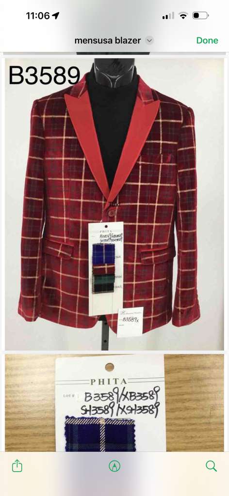 Mens Red Burgundy Plaid Blazer with Contrast Lapel – Velvet Fabric Check Prom Blazer Jacket for Party, Christmas New Year Holiday Jacket - 36 Short