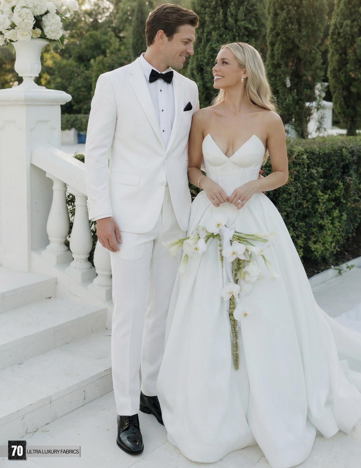 Mens White Wedding Tuxedo Suit – Formal Groom Suit Set Classic Dinner Jacket + White Tuxedo Shirt + Black Bow Tie - 34 Short or Extra Small