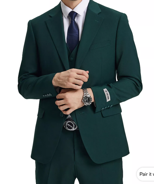 Stacy Adams Dark Teal Suit – Men’s 3-Piece Green Teal Wedding & Formal Suit Modern Fit