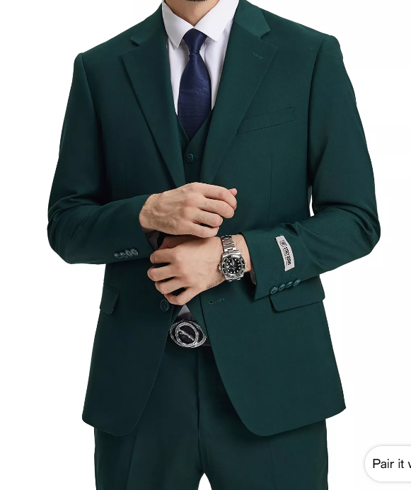 Stacy Adams Dark Teal Suit – Men’s 3-Piece Green Teal Wedding & Formal Suit Modern Fit