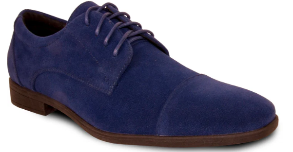 Men’s Navy Blue Suede Cap Toe Dress Shoes – Classic Lace Up Formal Wedding and Prom Shoes Velvet Fabric - 6 Standard / D / Medium