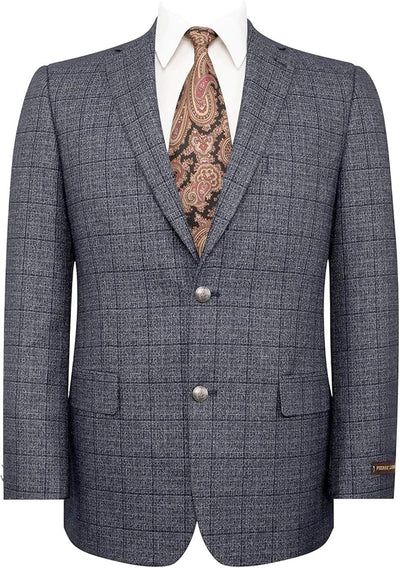 Mens Charcoal Gray Windowpane Check Blazer Classic Two Button Formal Sport Coat Jacket