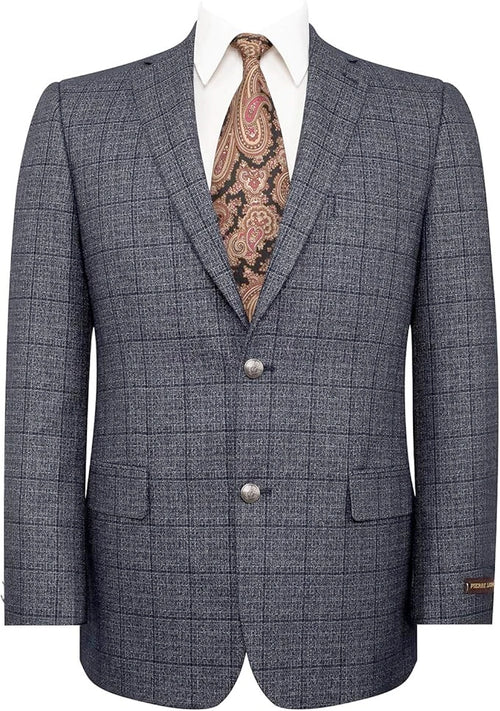 Mens Charcoal Gray Windowpane Check Blazer Classic Two Button Formal Sport Coat Jacket