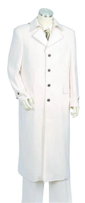 Men’s Ivory Cream Off White  Full Length Zoot Suit – Vintage Gangster Style Long Coat Formal Suit - Coat Size 38