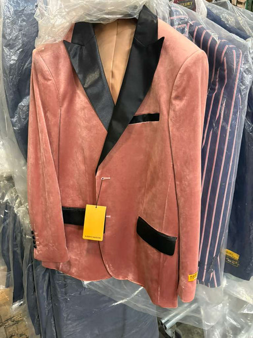Mens Dusty Rose Pink Velvet Blazer with Black Satin Lapel | Formal Sport Coat in Mauve Color + Bowtie