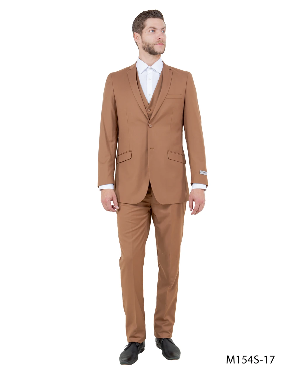 Mens Camel Brown Copper Western 3 Piece Suit – Classic Country Style Blazer Vest Pants Set, Formal Cowboy Suit Outfit - 34 Short or Extra Small