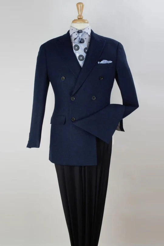 Mens Navy Blue Double-Breasted Blazer - Suit Jacket Premium Tailored Fit Formal Wedding and Business Sport Coat