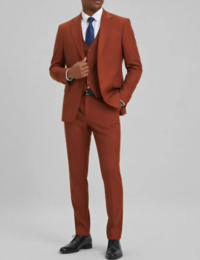 Men’s Burnt Orange 3-Piece Suit – 1970s Disco, Retro Rockabilly, Prom and Party Suit - 34 Short or Extra Small