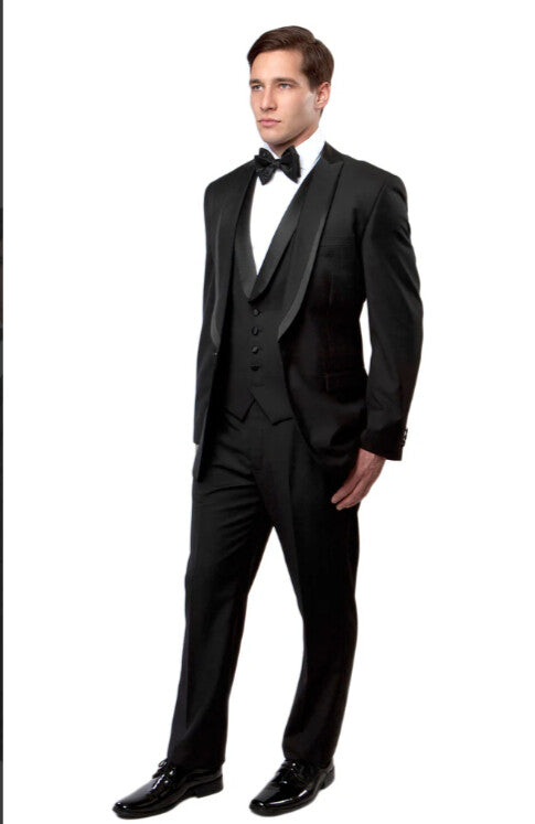 Black Western Tuxedo for Men | Classic Three Piece Formal Wedding Peak Lapel with Trim Collar Cowboy Suit - 34 Short or Extra Small