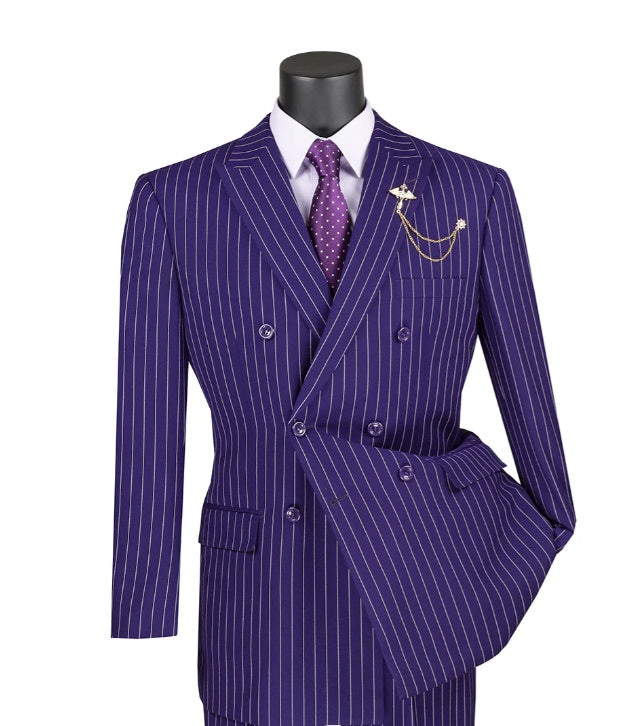 Mens Purple Pinstripe Mardi Gras Suit | Classic Double Breasted Formal Carnival Suit