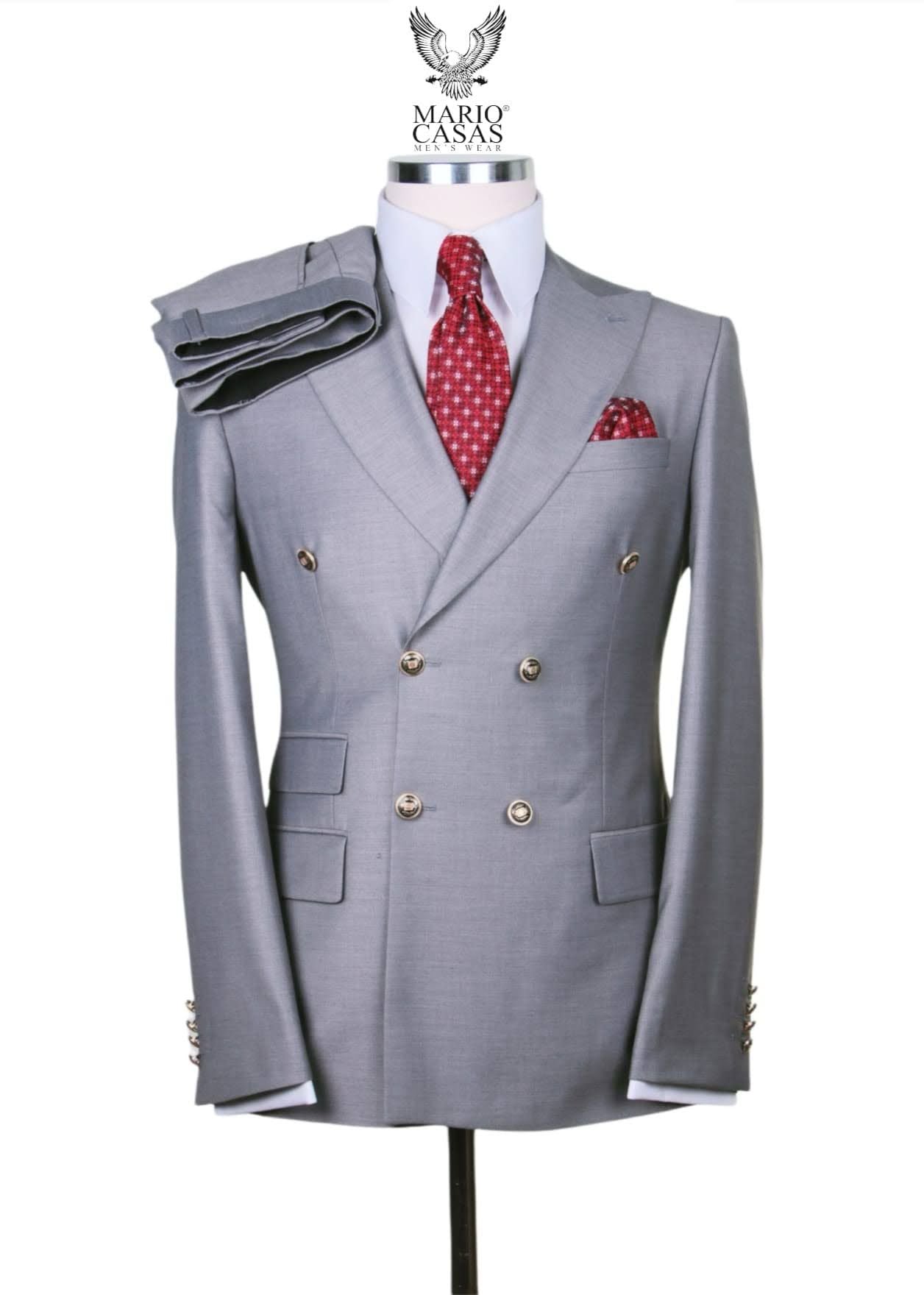 Mens Light Grey Double-Breasted Suit – Classic Slim Fit Business and Wedding Formal Attire - 34 Short or Extra Small