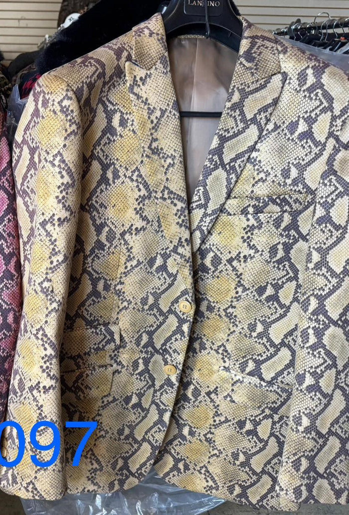 Mens Beige and Black Snakeskin Print Blazer Alligator Crocodile Exotic Sking Sport Coat Jacket in Tan Camel Color