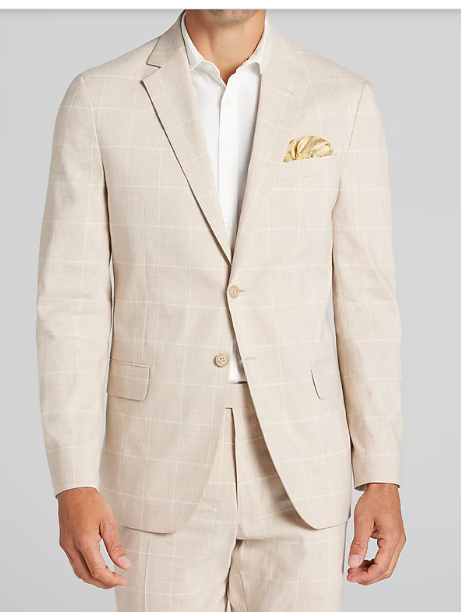 Men’s Big and Tall Beige Linen Suit – Summer Wedding and Formal 2-Piece Suit - 34 Short or Extra Small