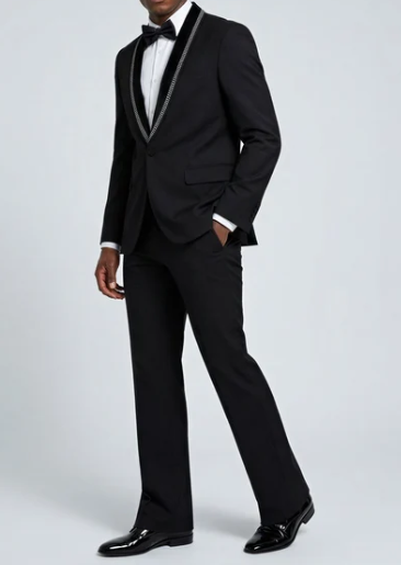 Men’s 1970s Style Black Boot Cut Tuxedo Suit – Shawl Lapel Wedding, Prom and Formal 2-Piece Suit - 34 Short or Extra Small