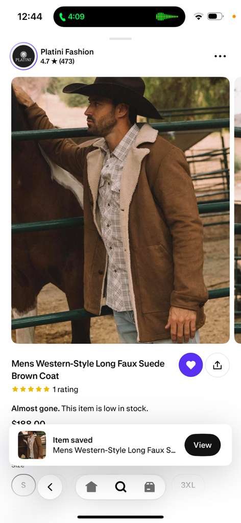 Men’s Brown Western Faux Suede Blazer Coat – Cowboy Style Long Jacket for Wedding, Party and Special Events - 36 Short