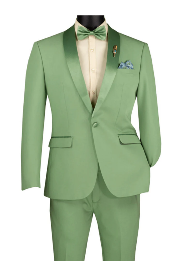 Mens Sage Green Wedding Tuxedo, Shawl Lapel Formal Groom Prom Tuxedo Suit - 34 Short or Extra Small