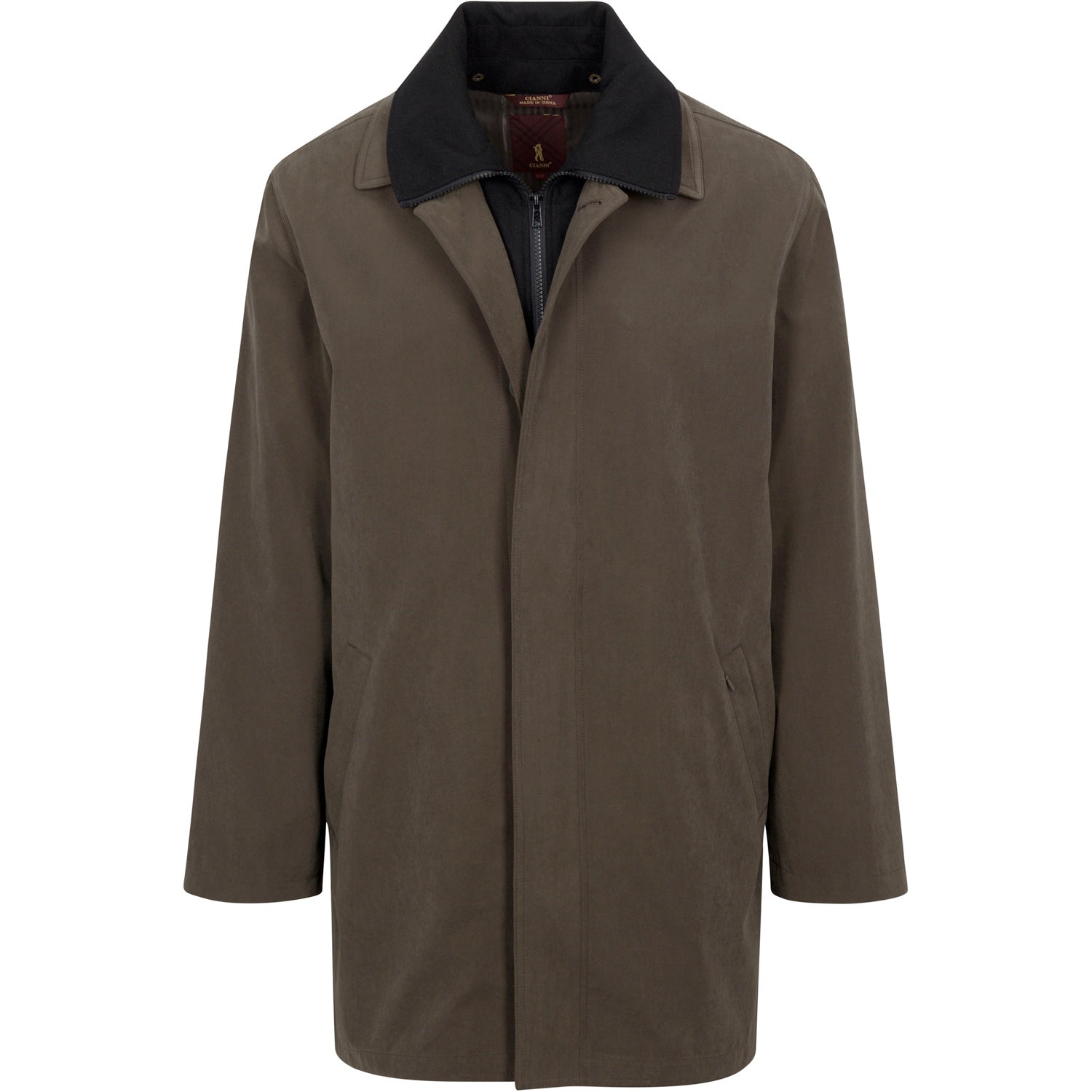 Mens Olive Brown Trench Coat Raincoat – Classic Water Resistant Long Coat with Zip and Button Closure for Business, Travel and Everyday Outerwear - Coat Size 38