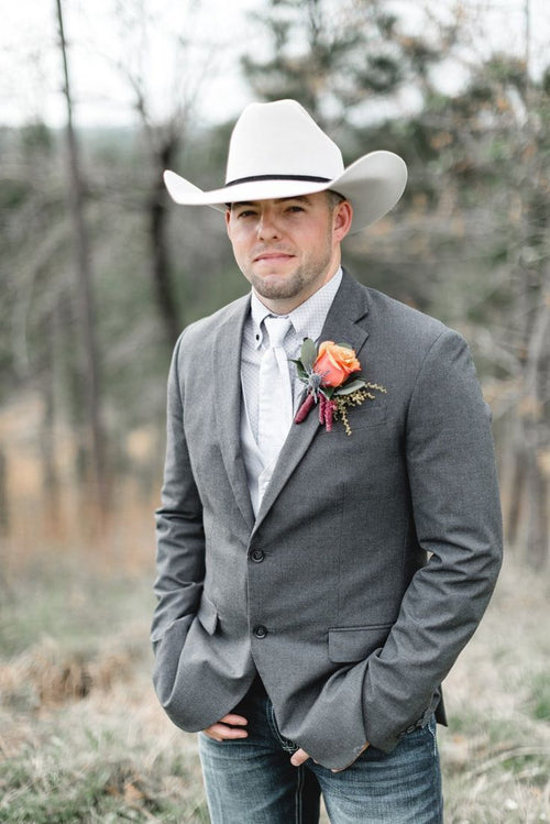 Mens Western Style Blazer Classic Gray Cowboy Suit Jacket for Weddings, Country Events and Formal Wear in Grey Color