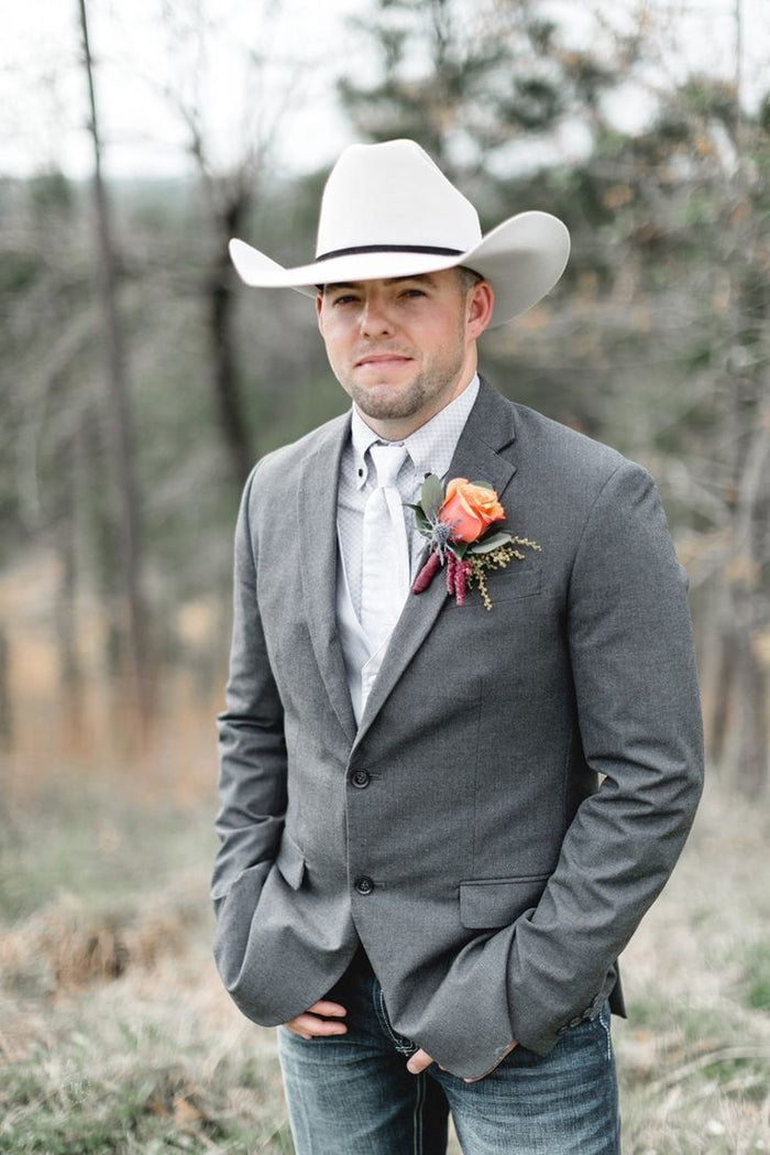 Mens Western Style Blazer Classic Gray Cowboy Suit Jacket for Weddings, Country Events and Formal Wear in Grey Color