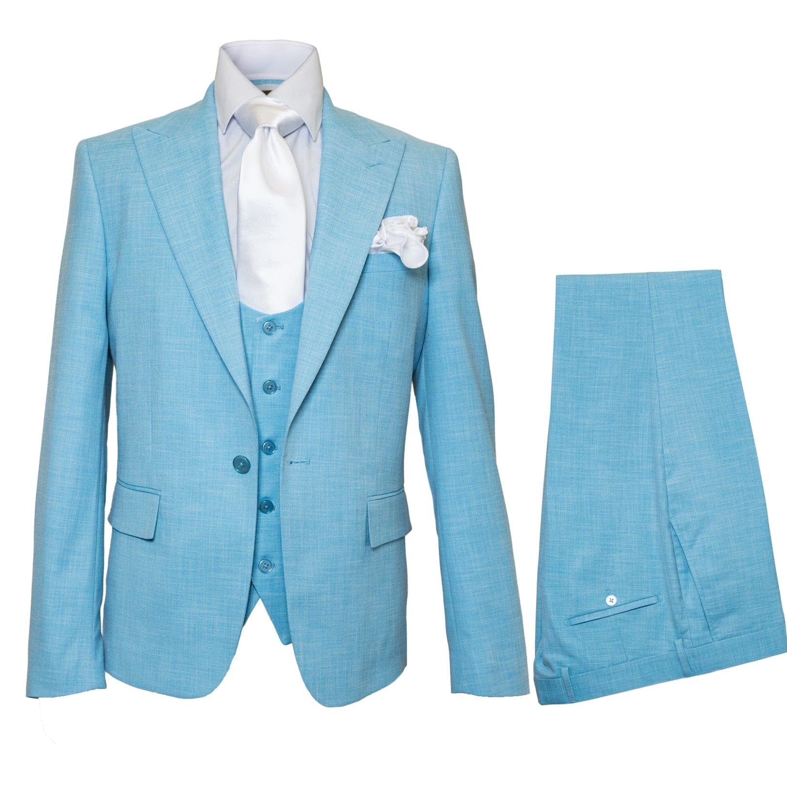 Men’s Turquoise Light blue Suit, Vested Formal Dress Suit for Weddings, Prom, Summer Parties, and Special Occasions in Aqua Blue Color By Rossiman - 34 Short or Extra Small