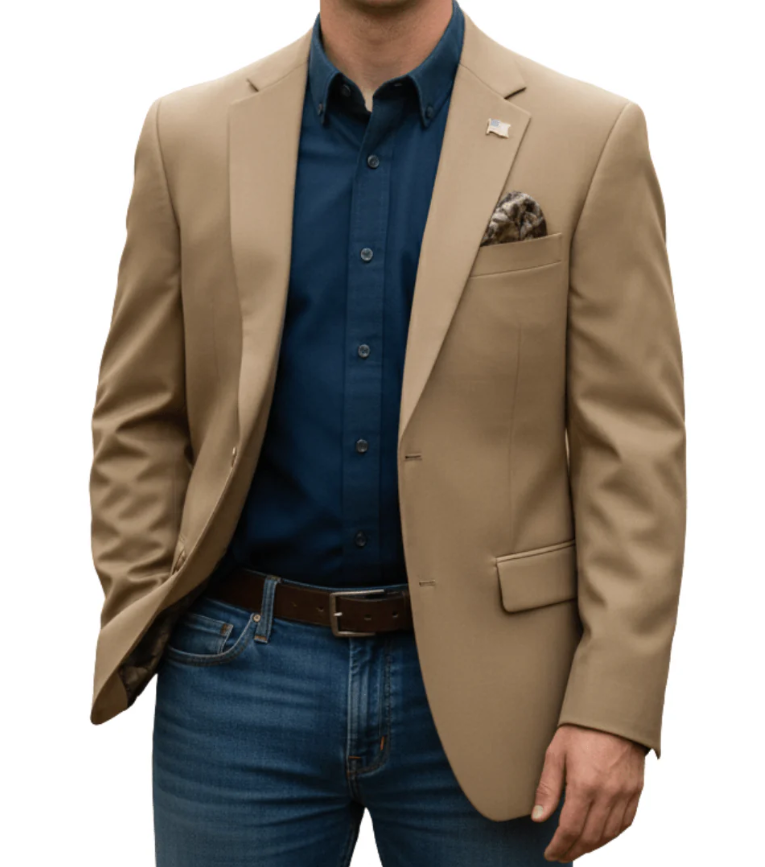 Mens Khaki Camel Bronze Taupe Blazer, Classic Business Casual Wedding Sport Coat Jacket in Tan Color - 36 Short