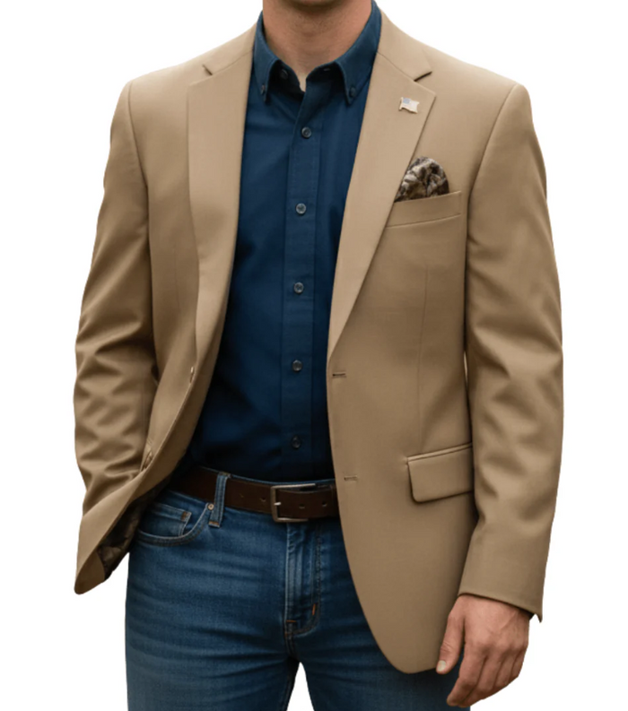 Mens Khaki Camel Bronze Taupe Blazer, Classic Business Casual Wedding Sport Coat Jacket in Tan Color
