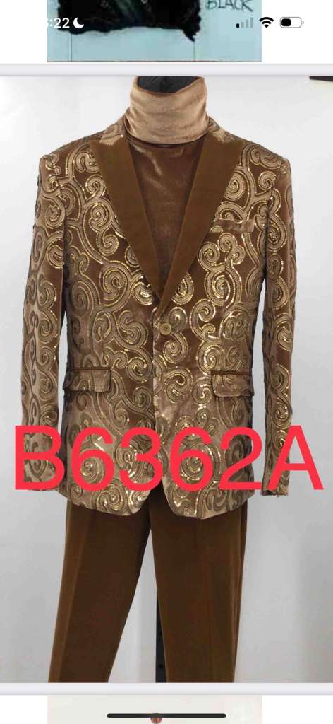 Men’s Goldish Light brown Tuxedo dinner Jacket Embroidered Blazer – Velvet Jacket for Formal Paisley Pattern Coffee Mocca Color - 36 Short