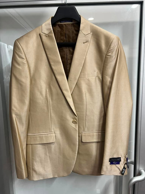 Men’s Champagne Gold Western Blazer, Formal Cowboy Wedding Ranch Sport Coat Jacket tan beige color sheen sharkskin fabric
