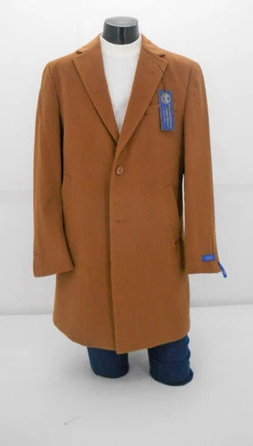 Men’s Camel Brown Wool Top Coat – Classic Long Overcoat for Formal and Casual Wear in rust copper - Coat Size 38