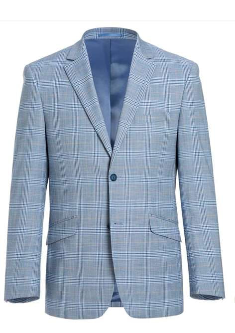Men’s Big and Tall Light Blue Checkered Blazer and Sport Coat – Sky powder blue windowpane plaid pattern Jacket - 36 Short