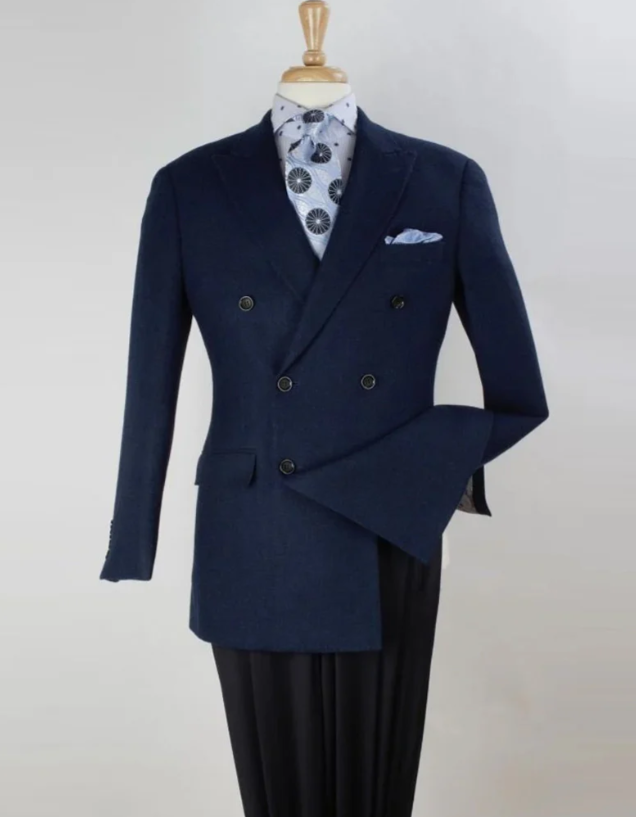 Mens Navy Blue Double Breasted Blazer – Classic Formal Suit Jacket for Business, Wedding, Office and Professional Wear - 36 Short