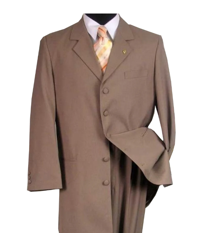 Men’s 1920s Tan Zoot Suit with Fedora Hat and Wingtip Shoes – Vintage Gangster 3-Piece Long Jacket Suit - 34 Short or Extra Small