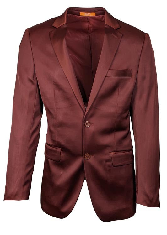 Men’s Slim Fit Maroon Satin Blazer – Elegant Two-Button Formal Suit Jacket for Weddings, in Maroon Wine Color - Maroon