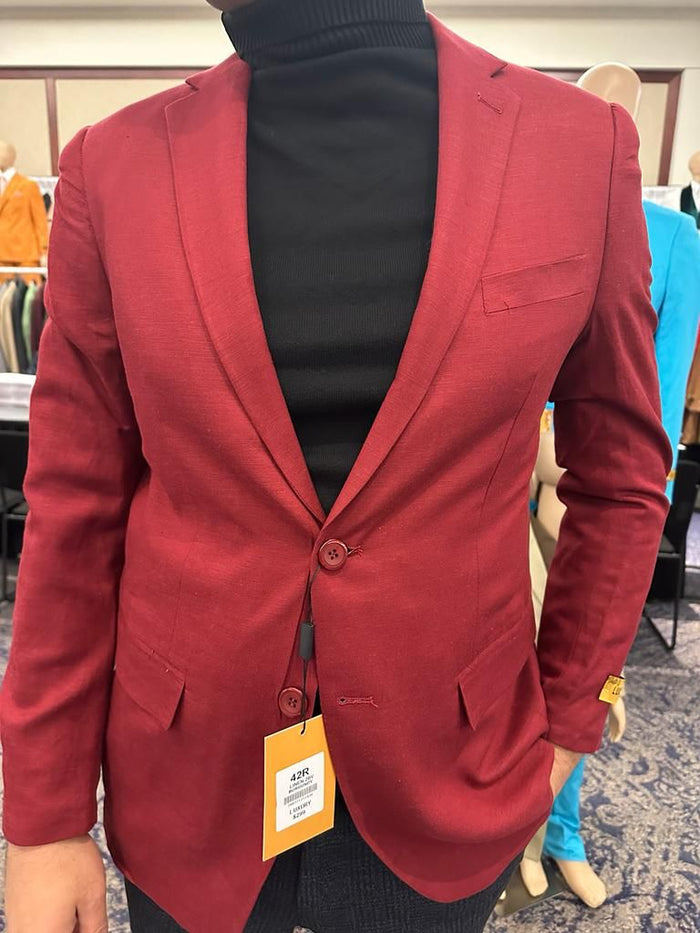 Mes Burgundy Red - Wine  Two-Button Sport Coat Stylish Blazer for Business, Parties