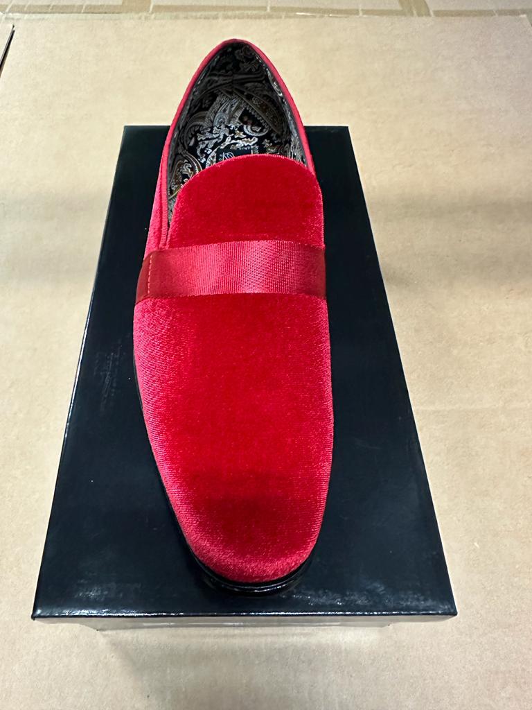 Mens Red Velvet Loafers – Luxury Formal Slip On Dress Shoes Wedding Party Prom Evening Shoes - 6