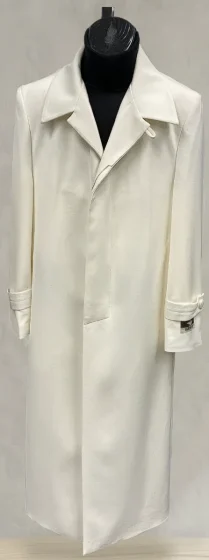 Mens Off-White Long Trench Coat Overcoat with Classic Clean Design Duster Maxi Coat in Ivory Color - Coat Size 38