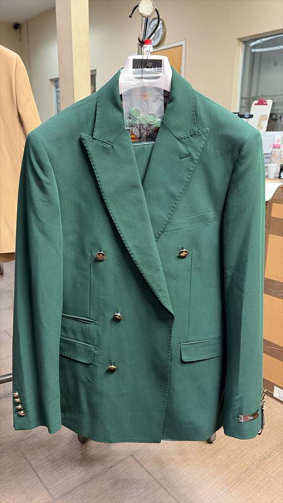 Vitali Brand Mens Emerald Green Double Breasted Suit Modern Fit Side Vented