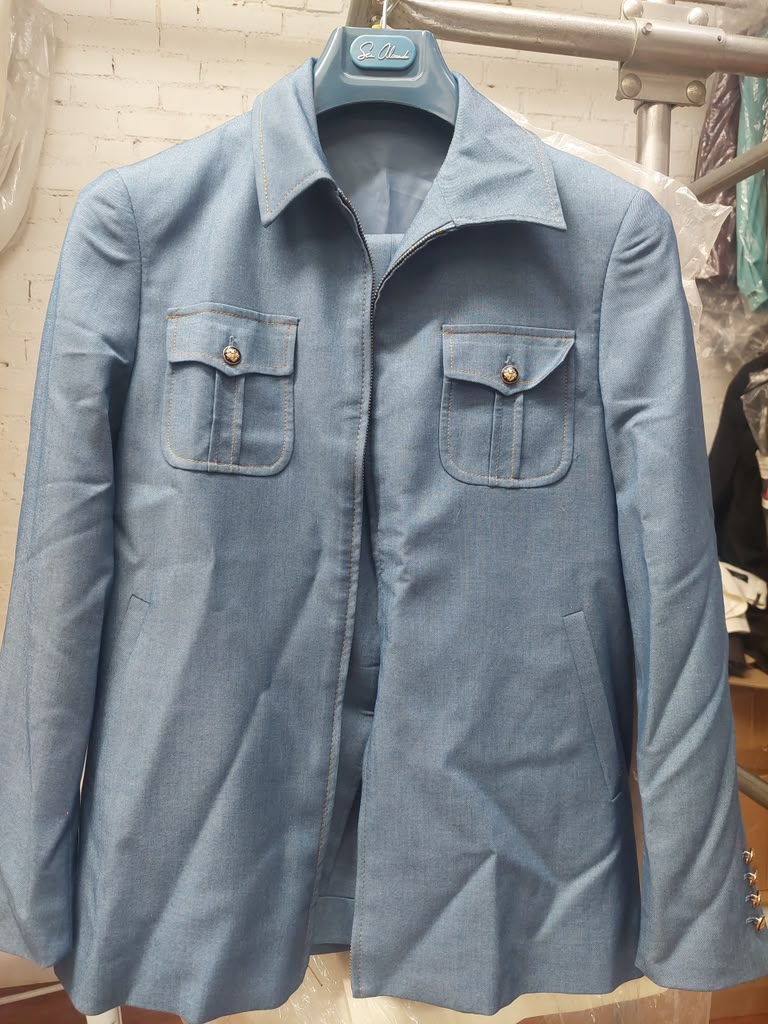 Men’s Light Blue Walking Suit – 2 Piece Casual Leisure Set with Zip Front Jacket Denim Style - Small