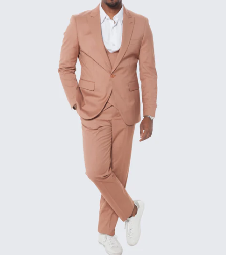 Men’s Peach Light Brown 3 Piece Suit – Wedding & Prom Formal Suit Set, Blazer Pants Double breasted vest - 34 Short or Extra Small