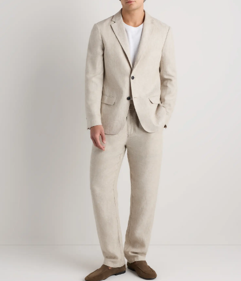 Men’s Informal Summer Suit, Light Beige Casual Linen Style Blazer and Pants Set - 34 Short or Extra Small