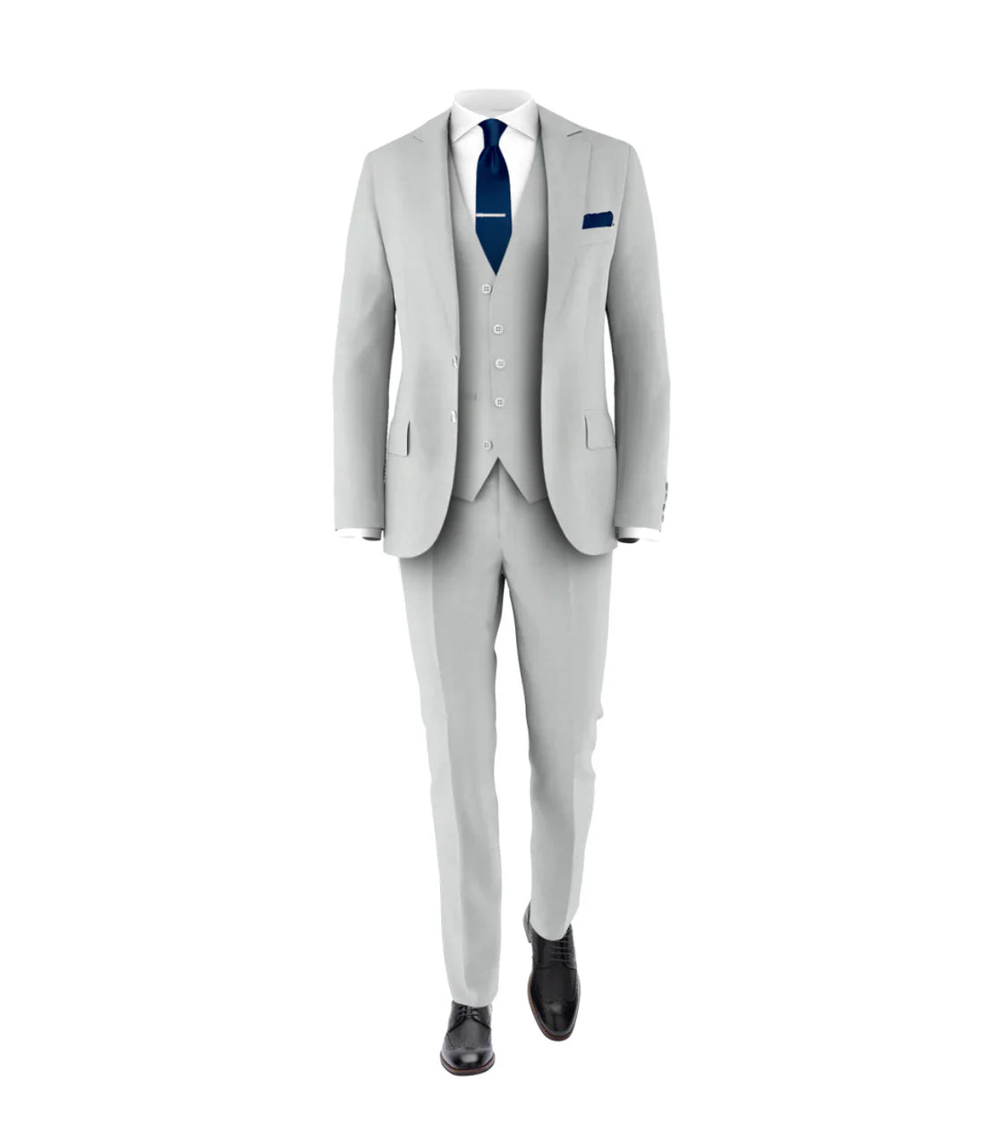 Men’s Silver & Navy Blue 3-Piece Suit – Wedding, Business and Formal Suit with Free Matching Tie - 34 Short or Extra Small